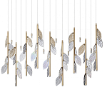 Люстра с золотистыми трубками и прозрачными стеклянными листьями на подвесах Sylva  варинант исполнения - 1 | Loft Concept в Санкт-петербурге