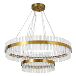 Люстра подвесная двухъярусная с золотистымыми кольцами и прозрачными стеклянными элементами Ring Horizontal варинант исполнения - 1 | Loft Concept в Санкт-петербурге