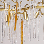 Люстра линейная золотого цвета с декоративными ветвями и длинными стеклянными подвесками в форме сосулек Droplet Chandelier варинант исполнения - 3 | Loft Concept в Санкт-петербурге