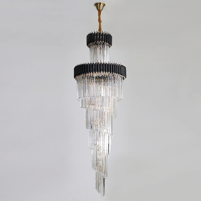 Люстра Empire Large Cascading Chandelier Black Rectangular Crystal Черный Золотой Прозрачный в Санкт-петербурге | Loft Concept 