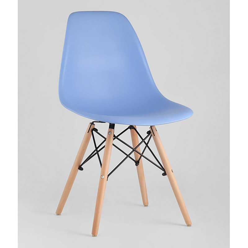 Пластиковый стул на ножках из массива бука Eames Blue Голубой Древесина в Санкт-петербурге | Loft Concept 
