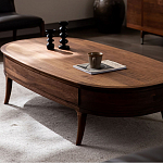 Кофейный стол овальный из дерева с 2-мя ящиками Coffee Walnut Table варинант исполнения - 3 | Loft Concept в Санкт-петербурге