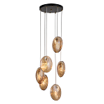 Люстра каскадная с 6-ю стеклянными круглыми плафонами янтарного цвета Savio Glass Disc Light варинант исполнения - 2 | Loft Concept в Санкт-петербурге