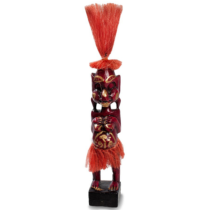 Деревянная декоративная статуэтка Asmat Red Straw Headdress Statuette Red Красный Золотой в Санкт-петербурге | Loft Concept 