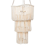 Трехъярусная люстра с подвесками из круглых деревянных бусин белая White Beads Three-tier Chandelier  варинант исполнения - 2 | Loft Concept в Санкт-петербурге