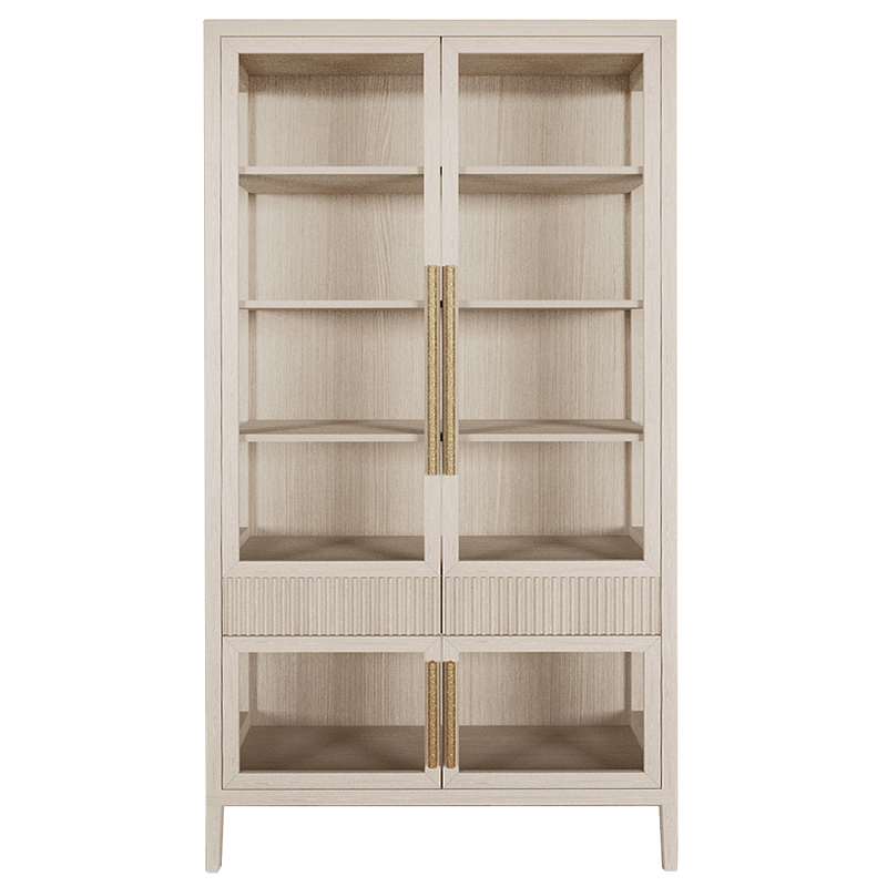 Витрина Primo со стеклянными фасадами и 2 ящиками Светлый дуб Древесина Золотой в Санкт-петербурге | Loft Concept 