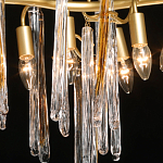 Люстра линейная золотого цвета с декоративными ветвями и длинными стеклянными подвесками в форме сосулек Droplet Chandelier варинант исполнения - 4 | Loft Concept в Санкт-петербурге