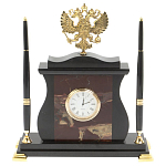 Часы настольные с Гербом России и 2-мя шариковыми ручками в комплекте Stone Clock варинант исполнения - 5 | Loft Concept в Санкт-петербурге