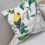 Декоративная подушка бежевая с изображением птиц и цветов Blooming Yellow Birds варинант исполнения - 2 | Loft Concept в Санкт-петербурге