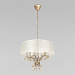 Люстра подвесная круглая с тканевым полупрозрачным абажуром и подвесками 6 ламп Gilded Elegance варинант исполнения - 2 | Loft Concept в Санкт-петербурге