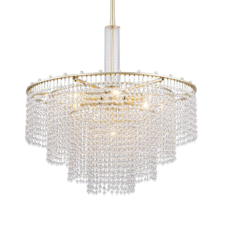 Люстра многоярусная с каскадами кристаллов Crystal Rains Золотой Прозрачный в Санкт-петербурге | Loft Concept 