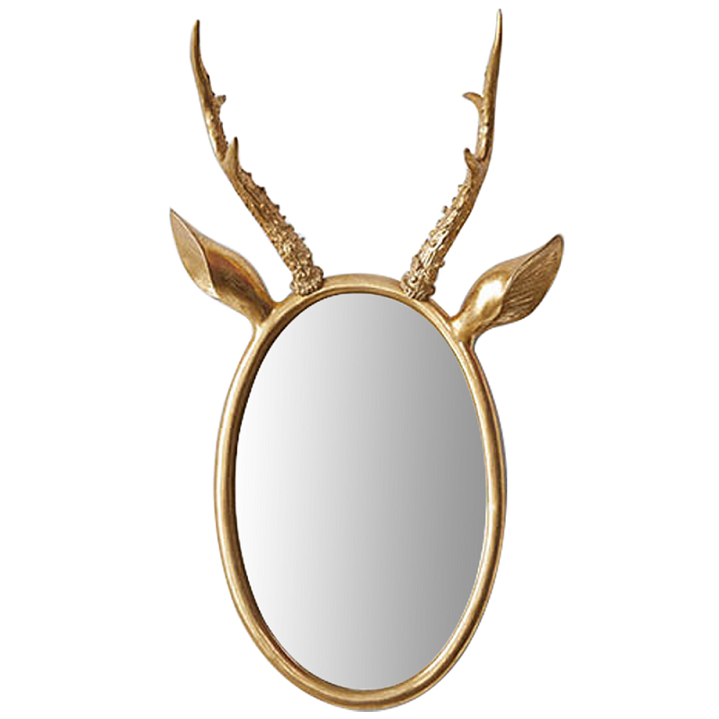 Овальное зеркало с декором оленьи рога Golden Deer Mirror Золотой в Санкт-петербурге | Loft Concept 