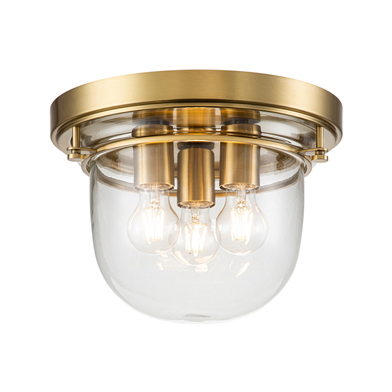 Потолочный светильник для ванных комнат с круглым стеклянным плафоном и тремя лампами Quoizel Латунь Прозрачное Стекло Хром в Санкт-петербурге | Loft Concept 