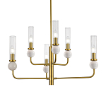 Люстра с 6-ю плафонами в форме стеклянных трубок и мраморных декоративных элементов Montreal варинант исполнения - 2 | Loft Concept в Санкт-петербурге