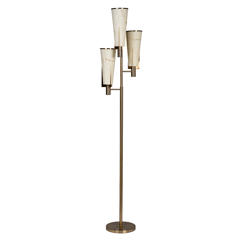 Торшер на три лампы с расцветкой под мрамор на матовом металлическом основании Elegant Classic Light Белый Латунь в Санкт-петербурге | Loft Concept 