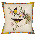 Декоративная подушка бежевая в разноцветную полоску с изображением птиц и цветов Blooming Birds Colorful Cushion варинант исполнения - 11 | Loft Concept в Санкт-петербурге