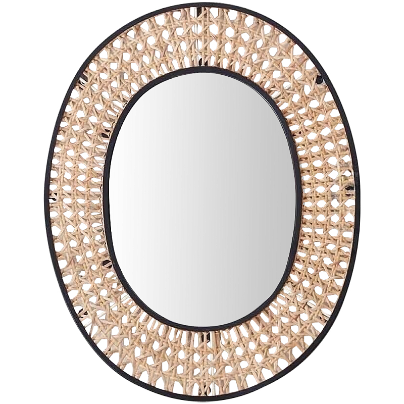 Настенное овальное зеркало в раме из ротанга Ellery Rattan Wicker Mirror Бежевый Черный в Санкт-петербурге | Loft Concept 