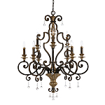 Люстра с подвесками из прозрачного стекла на кованом каркасе бронзового цвета в классическом стиле Quoizel варинант исполнения - 1 | Loft Concept в Санкт-петербурге