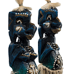 Комплект из 2-х деревянных статуэток Asmat Straw Headdress Statuettes Dark Blue варинант исполнения - 3 | Loft Concept в Санкт-петербурге
