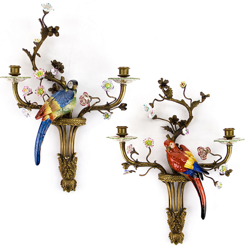 Подсвечник Candlestick Colored Parrots II Бронза Синий Красный в Санкт-петербурге | Loft Concept 