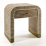 Тумбочка прикроватная с ящиком Tofino Stripes Bone Inlay Bedside Beige варинант исполнения - 2 | Loft Concept в Санкт-петербурге