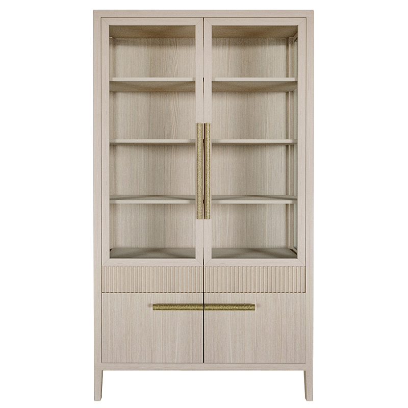 Витрина Primo со стеклянными фасадами и буфетом шпон Светлый дуб Древесина Золотой в Санкт-петербурге | Loft Concept 