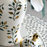 Ваза белая с крышкой с рисунком зеленых и золотых листьев 40 см Chinoiserie Ceramics варинант исполнения - 5 | Loft Concept в Санкт-петербурге