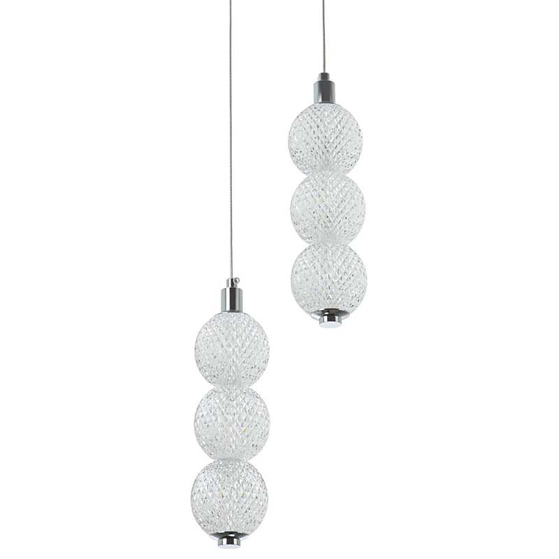 Подвесной светодиодный светильник с 2-мя плафонами Crystal Globule Hanging Lamp Chrome Прозрачный Хром в Санкт-петербурге | Loft Concept 