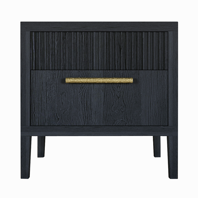 Прикроватная Тумбочка Primo с двумя ящиками Черный дуб Черный Золотой в Санкт-петербурге | Loft Concept 
