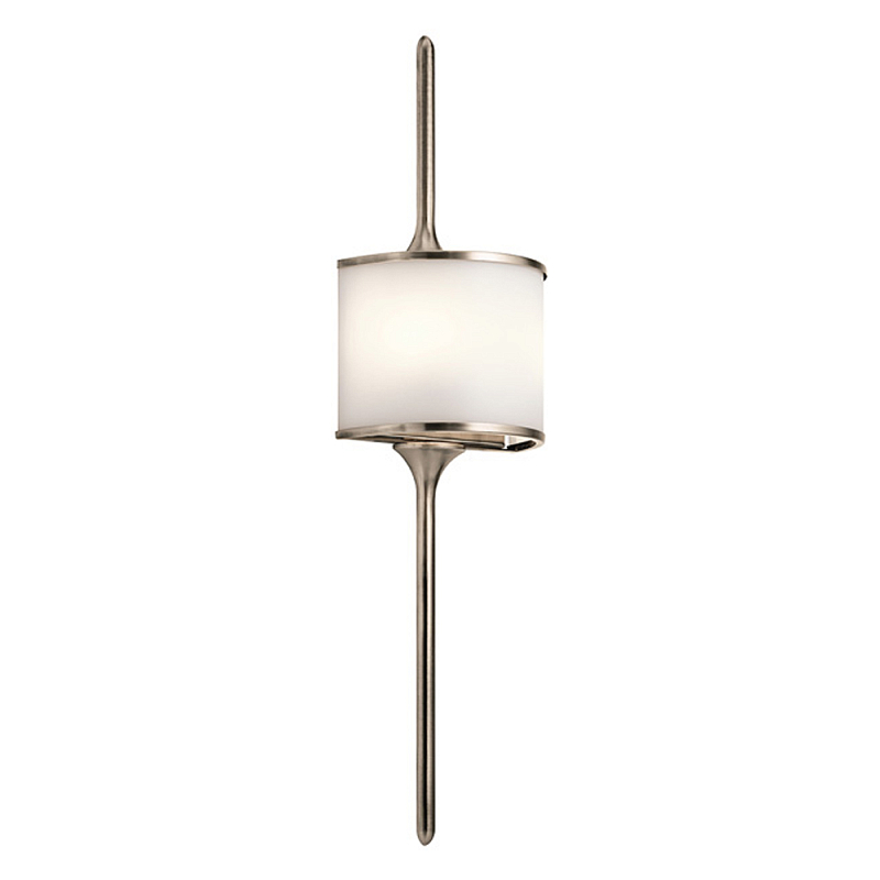 Бра вертикальное с белым полукруглым плафоном и длинным стержнем L Kichler Хром Белый Латунь Серебряный в Санкт-петербурге | Loft Concept 