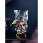 Ваза стеклянная прозрачная с бронзовым основанием в виде ветвей и фарфоровыми птичками Eden Garden варинант исполнения - 3 | Loft Concept в Санкт-петербурге