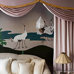 Обои ручная роспись Tsuro Cranes Original colourway on Tarnished Silver gilded paper варинант исполнения - 2 | Loft Concept в Санкт-петербурге