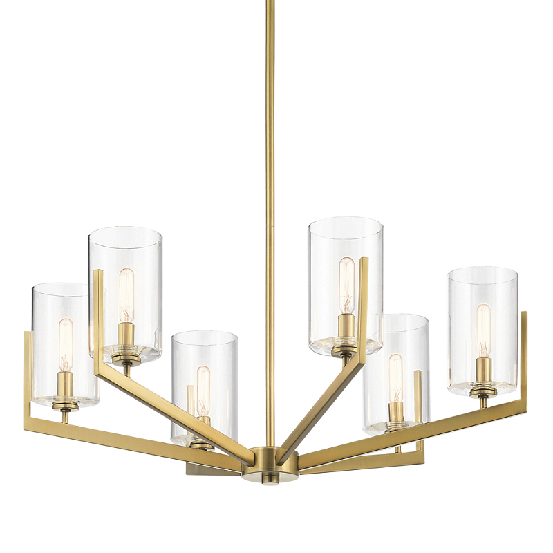 Люстра с 6-ю прозрачными цилиндрическими плафонами Kichler Латунь Прозрачное Стекло Никель в Санкт-петербурге | Loft Concept 