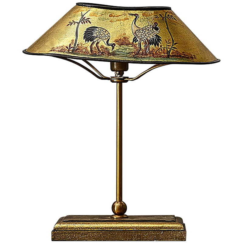 Настольная лампа с абажуром из металла Chinoiserie Cranes Table Lamp Gold Золотой Мульти в Санкт-петербурге | Loft Concept 