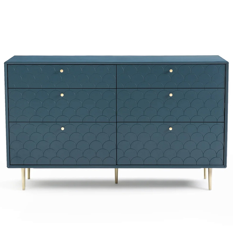 Комод с 6 выдвижными ящиками Scale Ornament Blue Chest of Drawers Латунь Синий в Санкт-петербурге | Loft Concept 