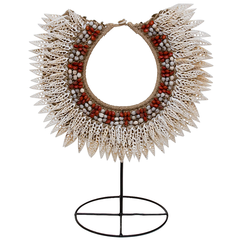 Этническое ожерелье из ракушек на подставке Ethnic Necklace Sharp Lacy Shells Белый Красный Бежевый Коричневый в Санкт-петербурге | Loft Concept 