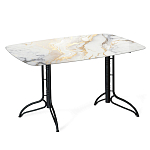 Обеденный стол с прямоугольной столешницей из стекла на черных металлических ножках White Marble варинант исполнения - 1 | Loft Concept в Санкт-петербурге