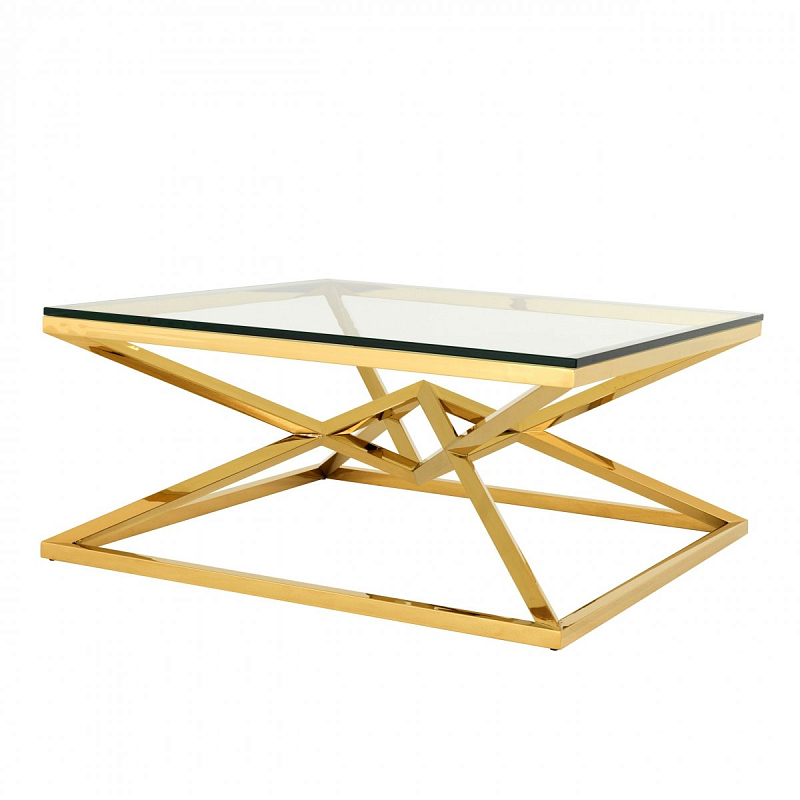 Журнальный стол Eichholtz Coffee Table Connor Gold Глянцевое золото Прозрачное Стекло в Санкт-петербурге | Loft Concept 