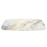 Обеденный стол с прямоугольной столешницей из стекла на черных металлических ножках White Marble варинант исполнения - 3 | Loft Concept в Санкт-петербурге