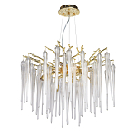 Люстра золотого цвета с декоративными ветками и длинными прозрачными стеклянными подвесами в форме сосулек Droplet Chandelier варинант исполнения - 2 | Loft Concept в Санкт-петербурге