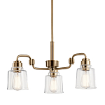 Люстра цвета латунь с 3-мя прозрачными стеклянными плафонами Kichler варинант исполнения - 1 | Loft Concept в Санкт-петербурге