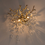 Бра золотого цвета с декоративными ветвями и прозрачными подвесками в форме листьев Droplet Chandelier варинант исполнения - 2 | Loft Concept в Санкт-петербурге