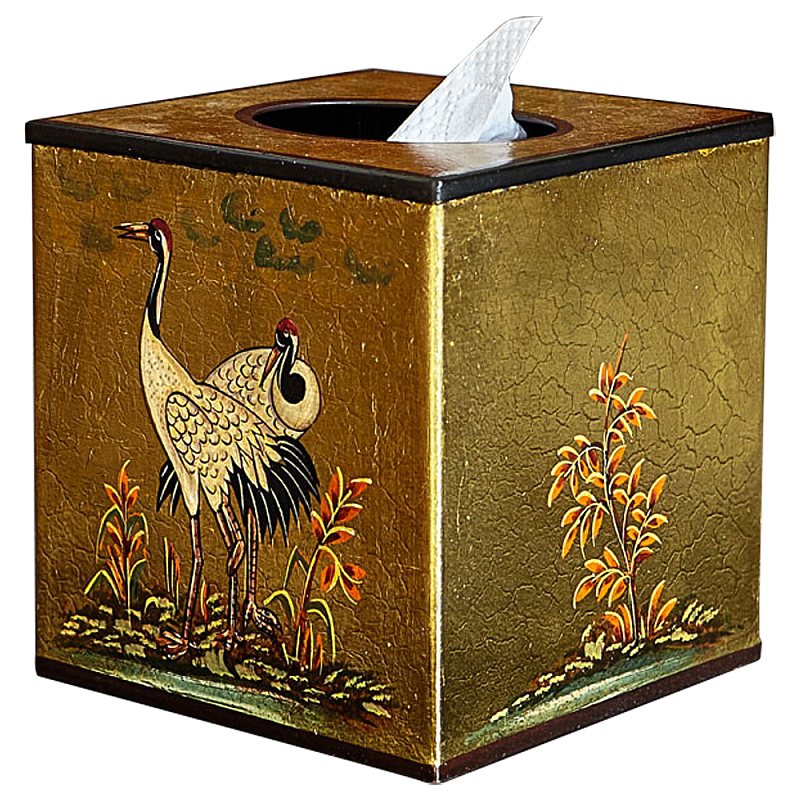 Салфетница в стиле Шинуазри Chinoiserie Gold Garden Tissue Box Золотой Мульти в Санкт-петербурге | Loft Concept 