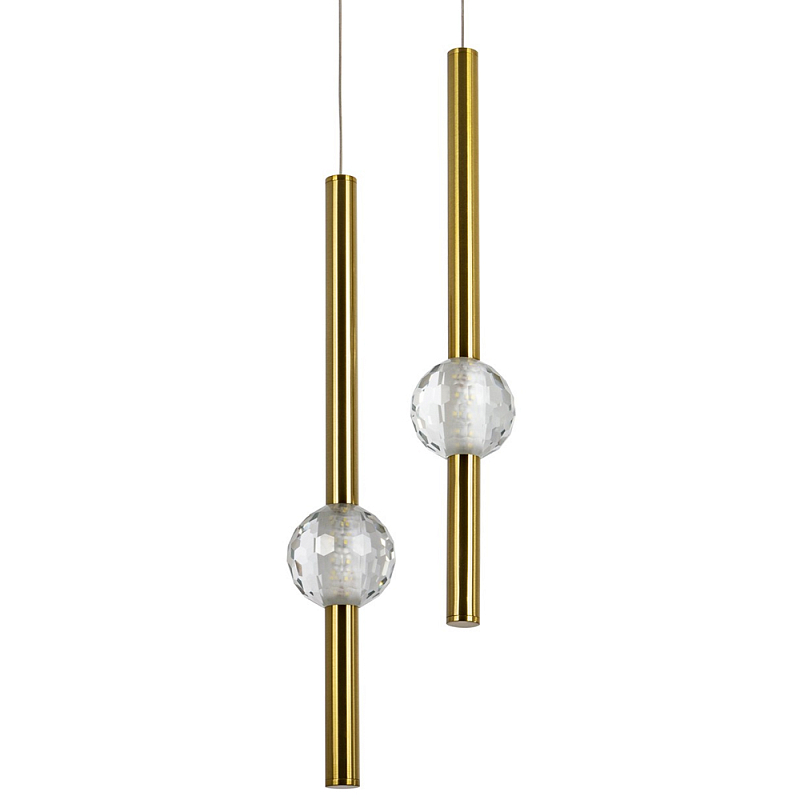 Подвесной светильник с 2-мя плафонами Celestin Spheres Brass Hanging Lamp Прозрачный Латунь в Санкт-петербурге | Loft Concept 