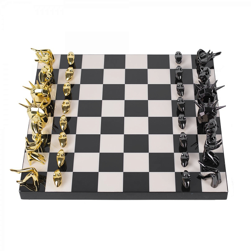 Шахматы Kelly Wearstler Dichotomy Chess Set Черный Белый Глянцевое золото в Санкт-петербурге | Loft Concept 