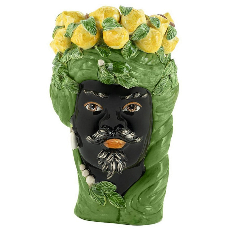 Ваза Vase Lemon Head Man Green Big Черный Желтый Зеленый в Санкт-петербурге | Loft Concept 