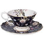 Чайный набор из фарфора темно-синий с рисунком цветов на 6 персон 12 предметов 280 мл Garden Whisper Porcelain Set  варинант исполнения - 4 | Loft Concept в Санкт-петербурге