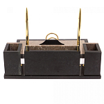 Настольный письменный набор из бежевого мрамора с часами и гербом Marble Accessory варинант исполнения - 3 | Loft Concept в Санкт-петербурге