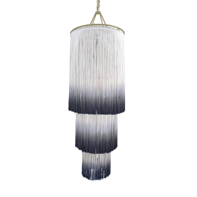 Люстра круглая трехъярусная из бахромы Indigo Gradient Braided Fringe Синий Белый в Санкт-петербурге | Loft Concept 