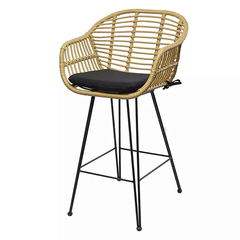 Стул полубарный с ротанговым плетением Half Bar Chair with Wicker Черный Бежевый в Санкт-петербурге | Loft Concept 